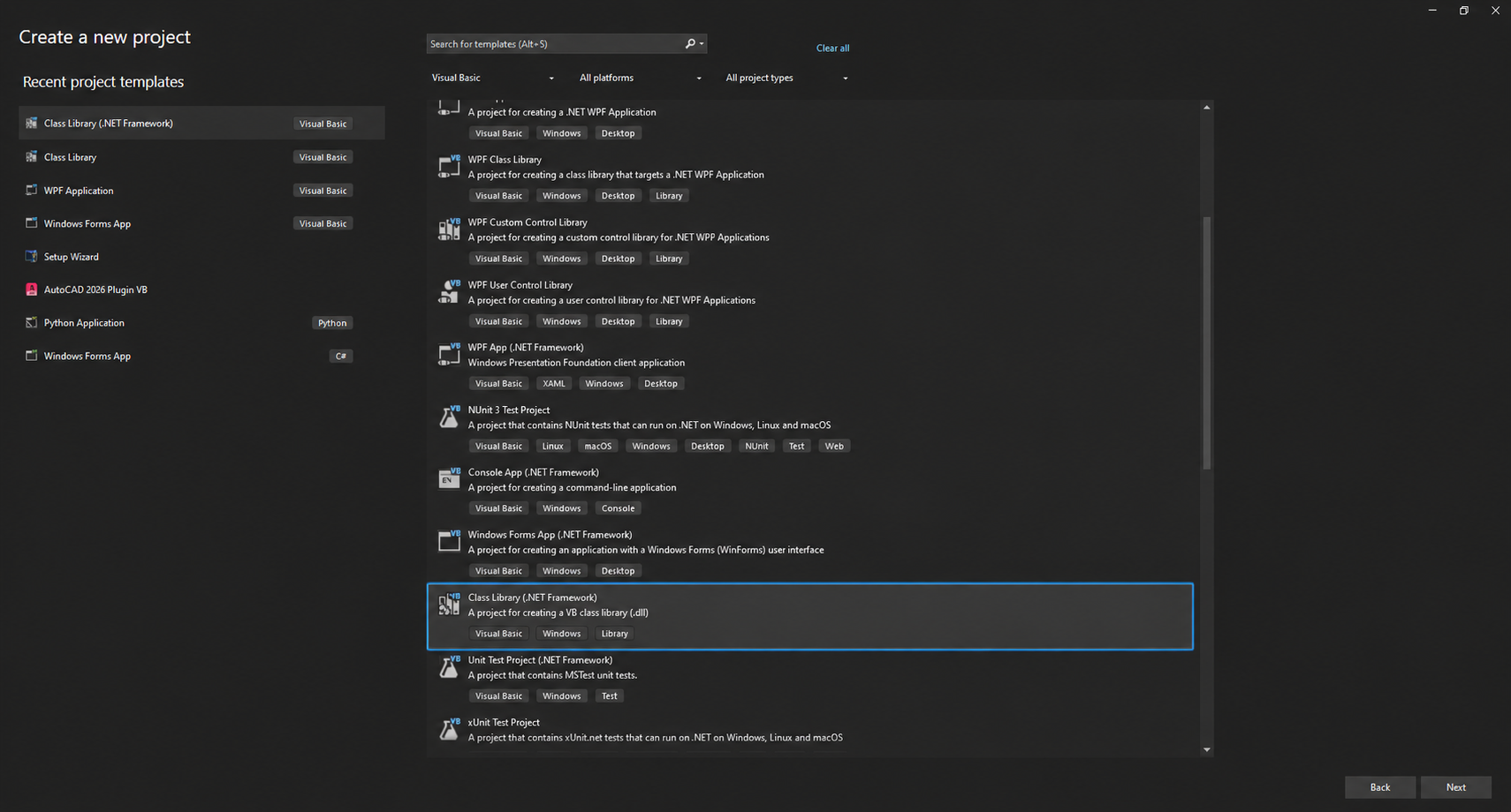 Création d'un projet Class Library .NET Framework dans Visual Studio 2022