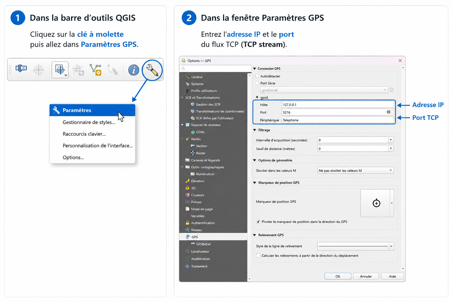 Configuration GPS dans QGIS